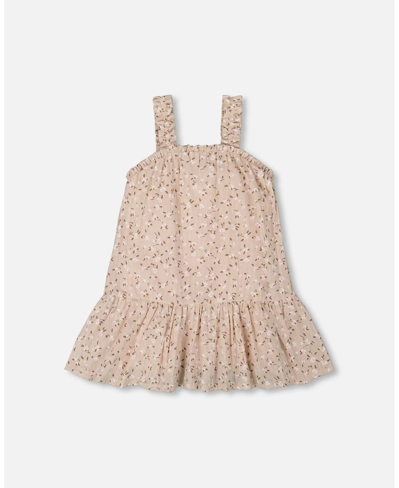 Deux par Deux Big Girls Printed Eyelet Dress Beige And Small Flowers