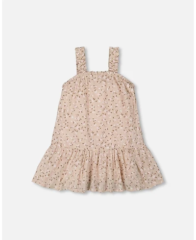 Deux par Deux Big Girls Printed Eyelet Dress Beige And Small Flowers