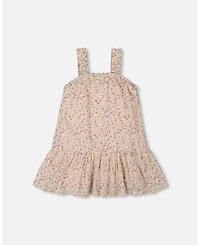 Deux par Deux Big Girls Printed Eyelet Dress Beige And Small Flowers