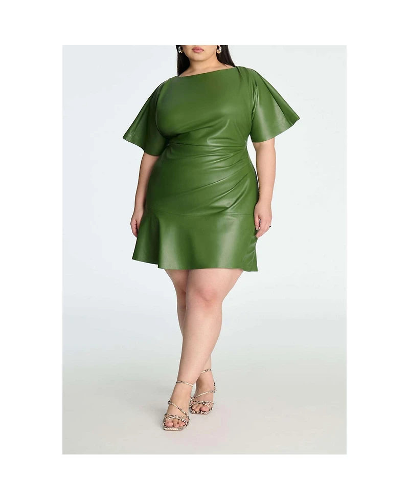 Eloquii Women's Drapey Faux Leather Mini Dress