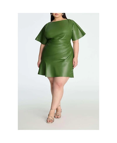 Eloquii Women's Drapey Faux Leather Mini Dress
