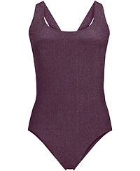 Lands' End Women's Chlorine Resistant Shine X-Back High Leg Soft Cup Tugless One Piece Swimsuit