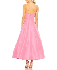 Women's Strapless Bow Tea Length Dress