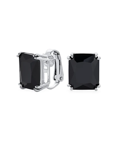 Bling Jewelry Rectangle Shape Statement 7CT Emerald Cut Cz Solitaire Clip On Stud Earrings Rhodium Plated Brass Non Pierced 14MM x 12MM