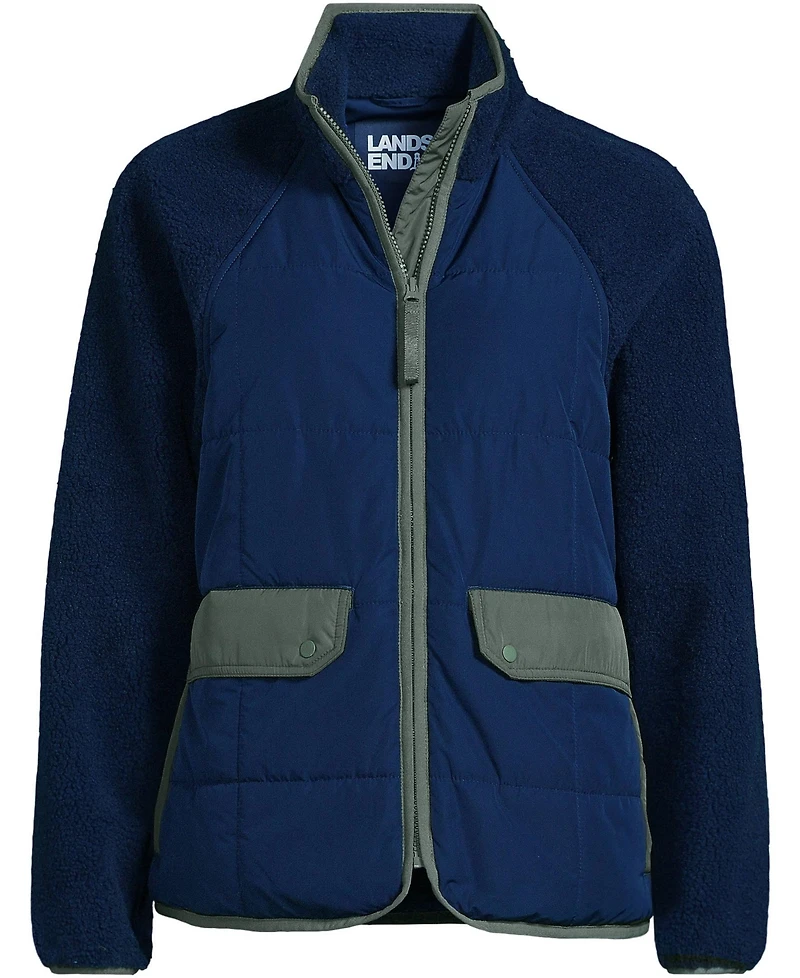 Lands' End Plus Mixed Media High Pile Fleece Jacket