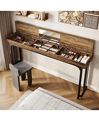 Tribesigns Overbed Table with Wheels, Mobile Computer Desk Makeup Vanity Desk with Storage, Standing Laptop Cart, Over Bed Makeup Table with Mirror, V