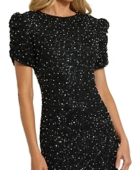 Mac Duggal Women's Gathered Short Sleeve Beaded Gown