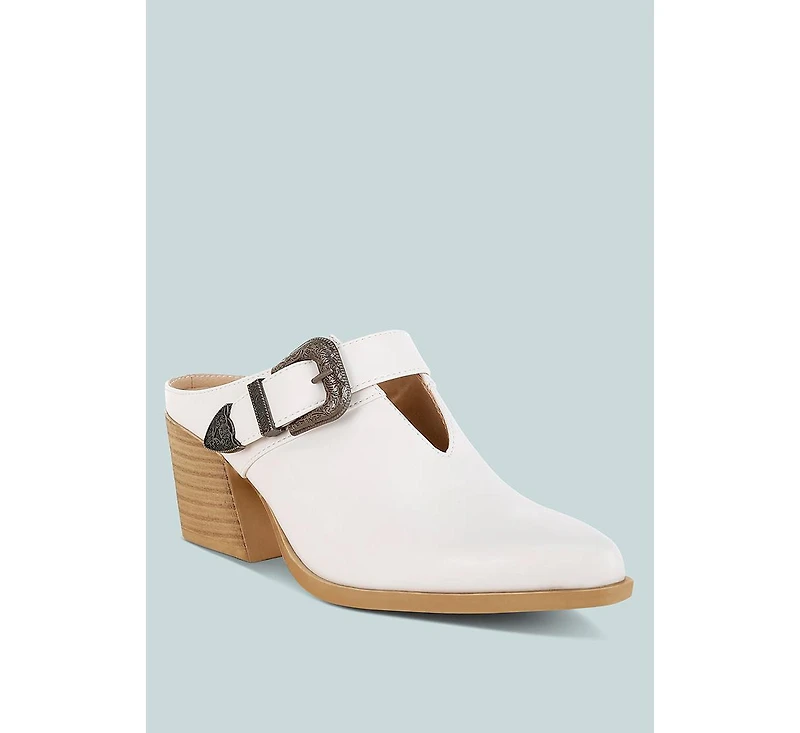 Holler Carved Buckle Statement Mules