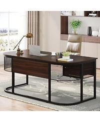 Tribesigns 63-Inch Executive Desk with 4 Drawers, Large Office Desk Computer Desk, Business Furniture Desk Workstation for Home Office, Dark Walnut