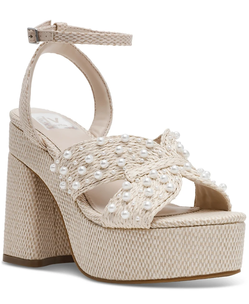 Dv Dolce Vita Women's Waylan Raffia Platform Crossband Dress Sandals