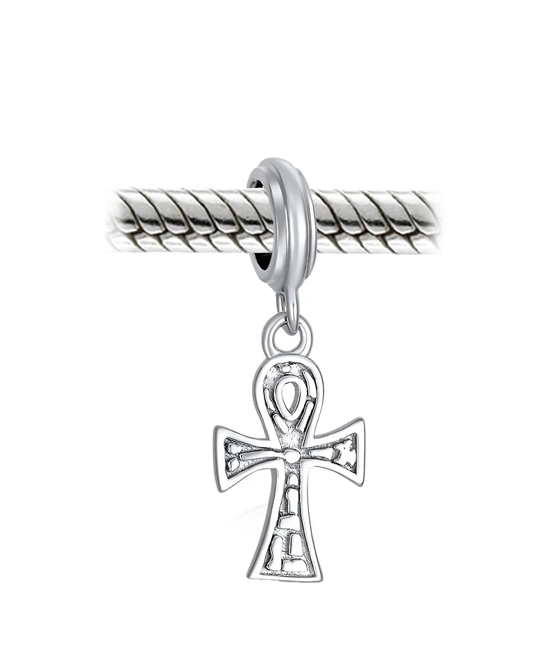 Bling Jewelry Egyptian Ankh Cross Dangle Charm Bead in Oxidized Sterling Silver Bracelets