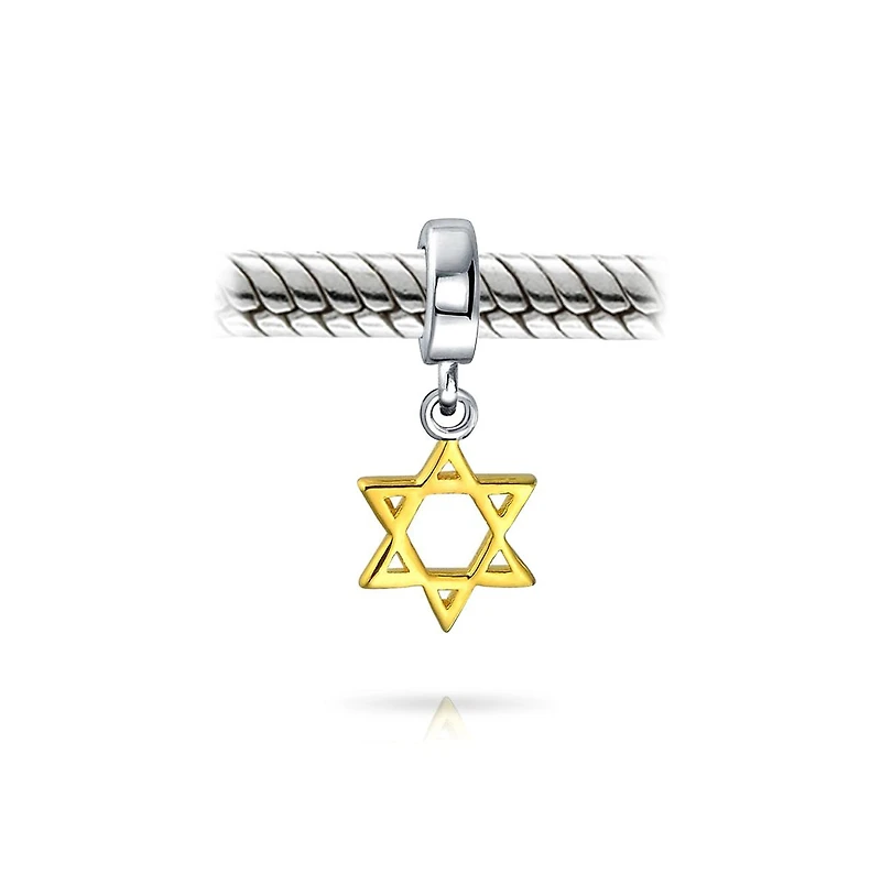 Bling Jewelry Judaic Star Of David Magen Dangle Charm Bead 14K Gold Plated Bat Mitzvah