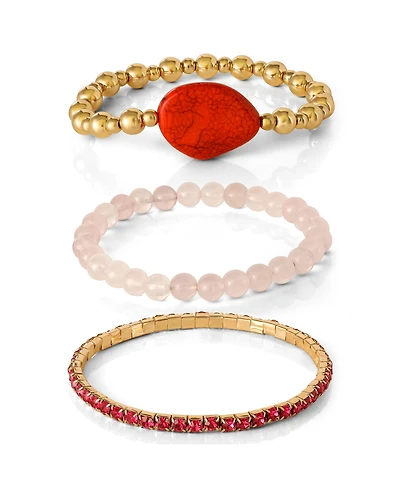 Jessica Simpson 3-Piece Beaded Stretch Bracelet Set - Gemstone & Gold-Tone Accents