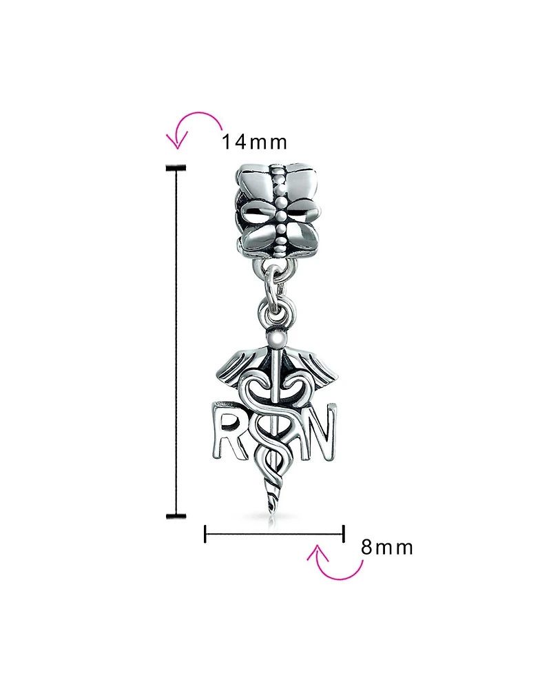 Bling Jewelry Rn Nurse Hat Caduceus Dangle Charm Bead Sterling Silver European Bracelet