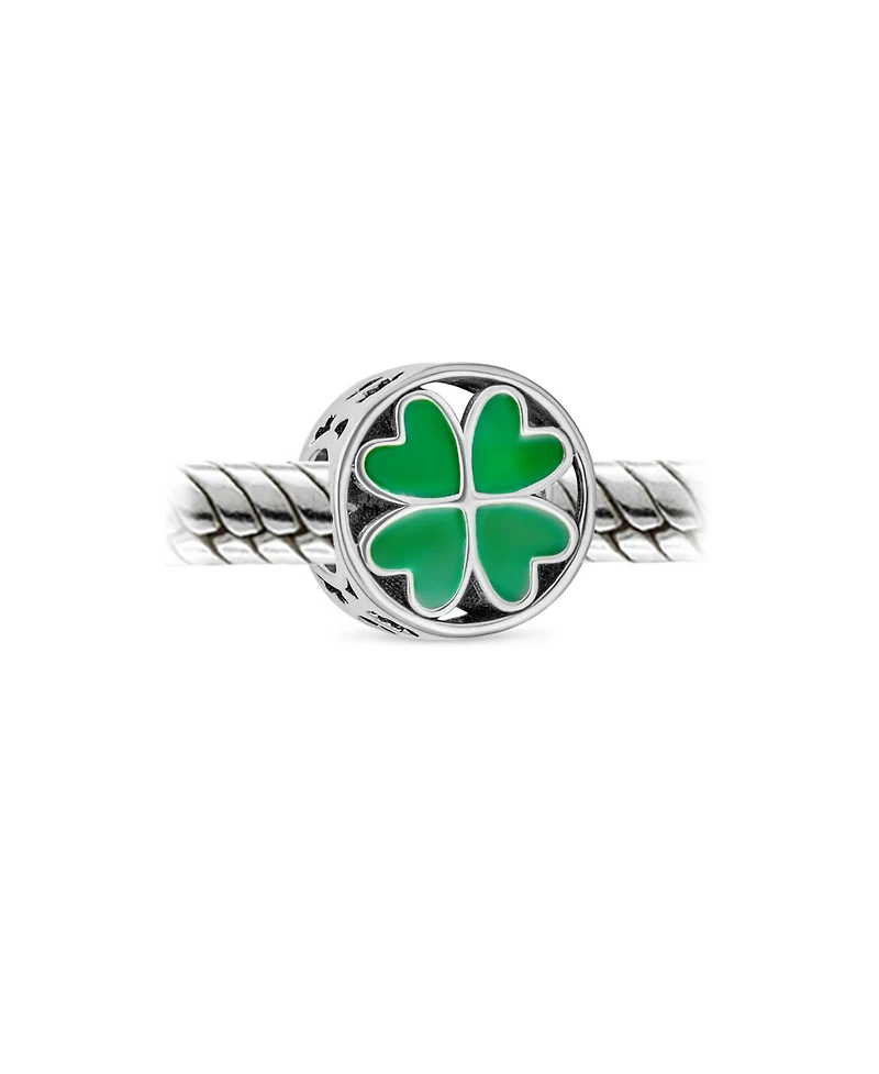 Bling Jewelry Good Luck Irish Shamrock Green Heart Clover Charm Bead European Bracelet