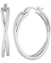 Lauren Ralph Lauren Sterling Silver Cubic Zirconia Pave Medium Hoop Earrings, 1.3"