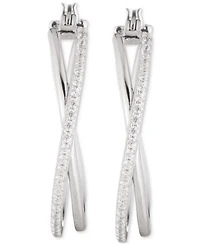 Lauren Ralph Lauren Sterling Silver Cubic Zirconia Pave Medium Hoop Earrings, 1.3"