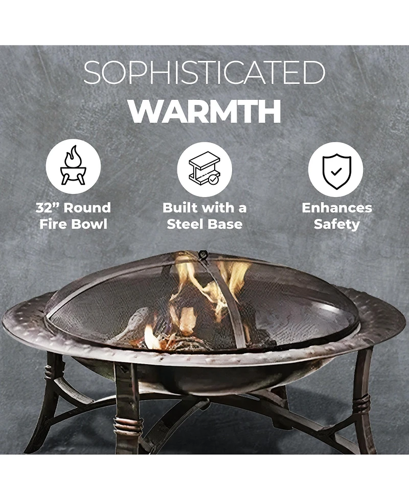 Four Seasons Courtyard 35 Inch Round Wood Burning Fire Bowl w/ Fire Grate, Black