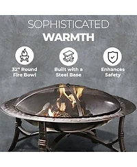 Four Seasons Courtyard 35 Inch Round Wood Burning Fire Bowl w/ Fire Grate, Black