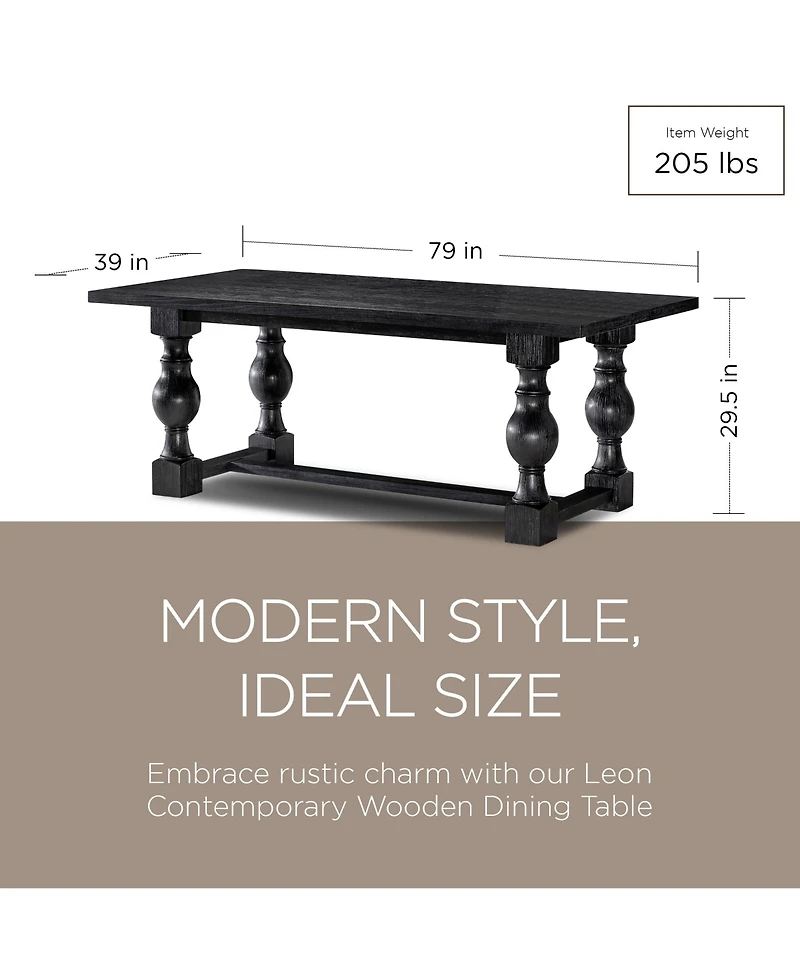 Maven Lane Leon Traditional Wooden Dining Table in Antiqued Black Finish