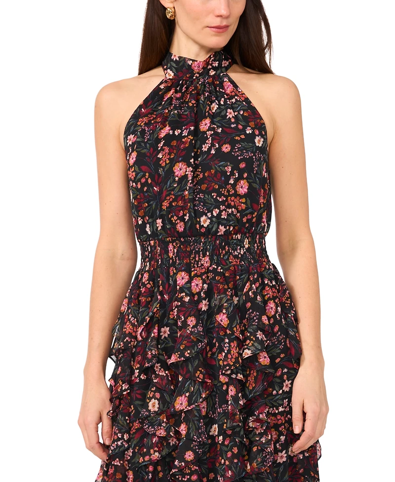 1.state Women's Halter Mock Neck Ruffled Maxi Dress