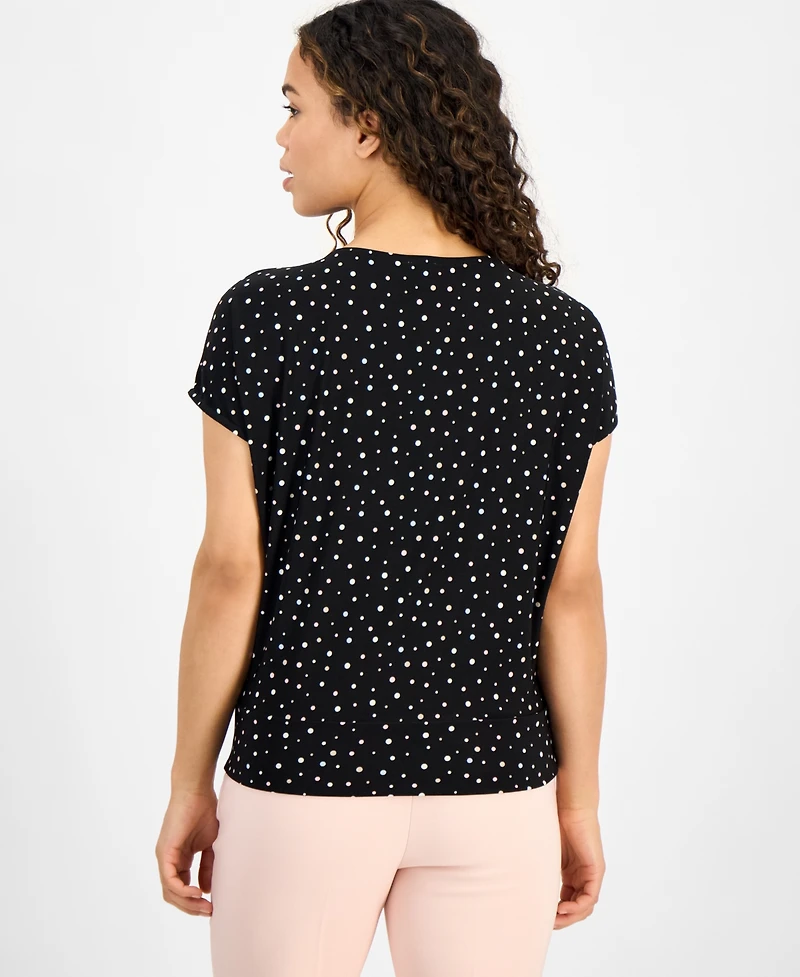 Ak Anne Klein Petite Short-Sleeve Scoop-Neck Floral Top