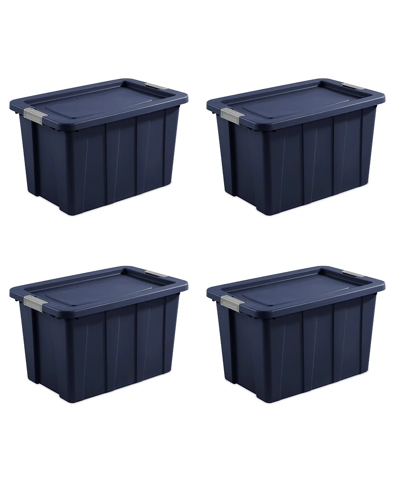 Sterilite Tuff1 30 Gallon Plastic Storage Tote Bin w/Latching Lid, Blue (4 Pack)