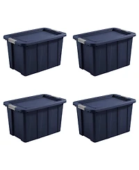 Sterilite Tuff1 30 Gallon Plastic Storage Tote Bin w/Latching Lid, Blue (4 Pack)