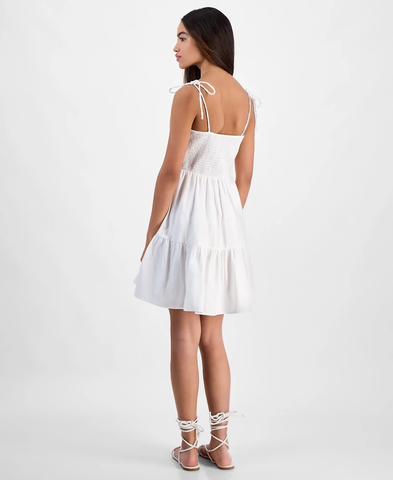 Juniors' Cotton Corset Tie-Strap Mini Dress