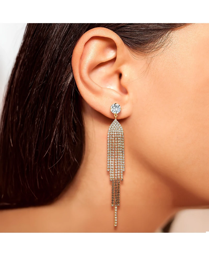 Jessica Simpson Crystal Rhinestone Fringe Dangle Long Statement Earrings