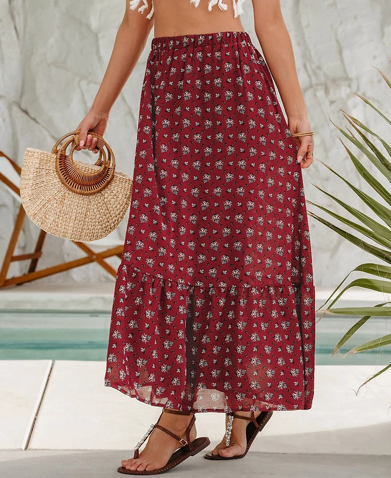 Cupshe Women's Boho Florals Ruffled Hem Maxi Skirt