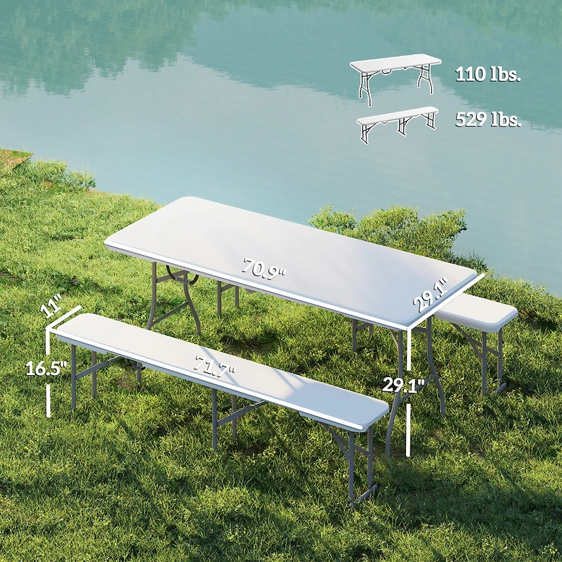 Outsunny 6FT 3-Piece Portable Picnic Table Bench Set,