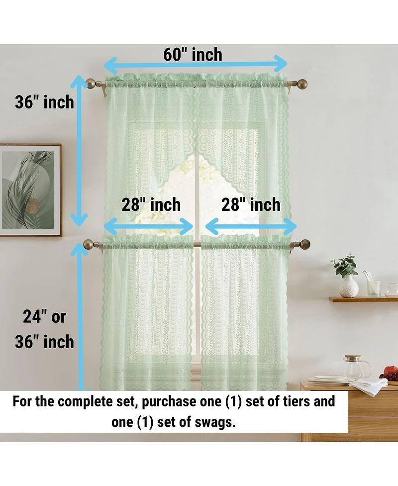 Hlc.me Sophia Floral Rod Pocket Lace Semi Sheer Voile Short Valance for Small Windows