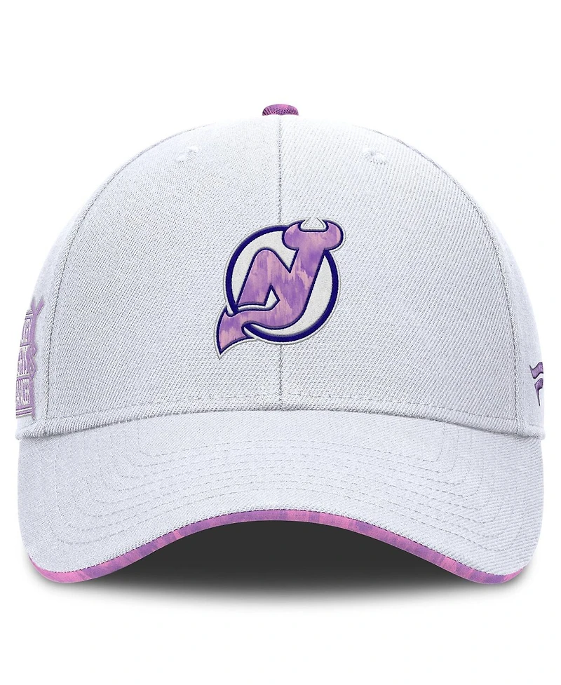 Fanatics Men's White New Jersey Devils Authentic Pro Hockey Fights Cancer Adjustable Hat