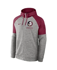 Nike Men's Heather Gray Florida State Seminoles Fitness Raglan Performance Full-Zip Hoodie