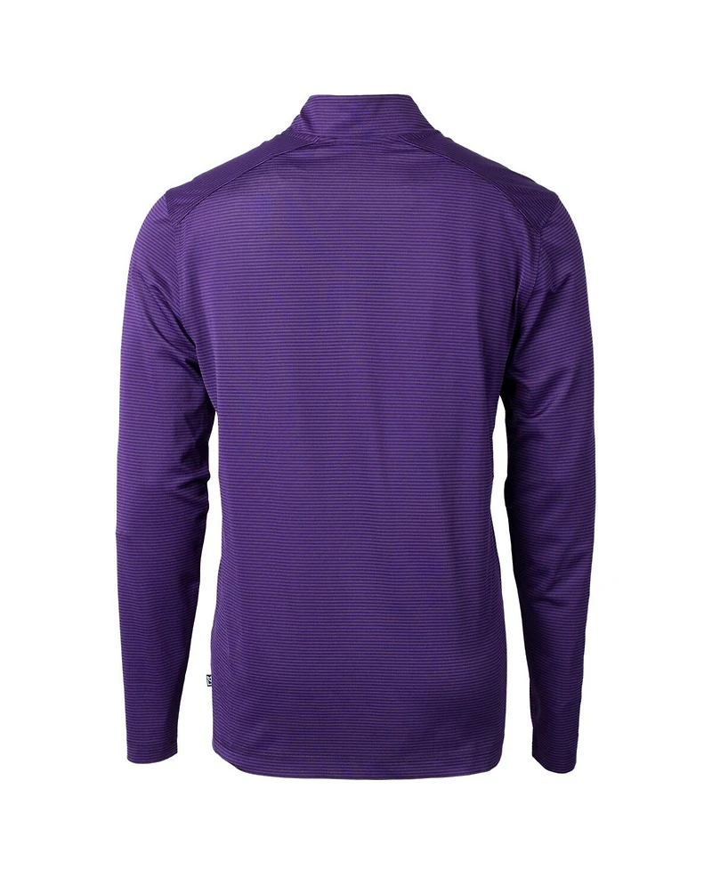 Cutter & Buck Men's Purple/Black Minnesota Vikings Virtue Pique Micro Stripe Quarter-Zip Pullover Top