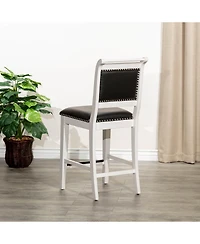 24" Counter Height Farmhouse Stool, Leather Seat, Rustic Upholstered Kitchen Stool (1PK)-The Pop Home