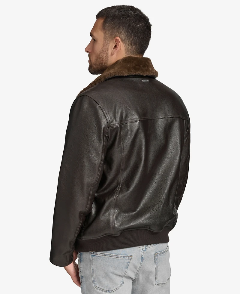 Andrew Marc Black Label Men's Hedland Leather Jacket with Shearling Collar