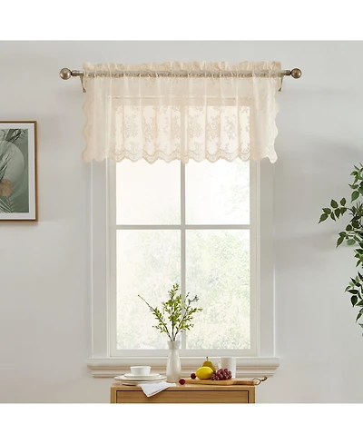 Hlc.me Jolene Floral Rod Pocket Lace Semi Sheer Voile Short Valance for Small Windows, Kitchen & Bathroom