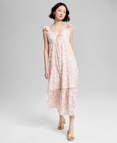 And Now This Women's Empire-Waist Crochet-Trim Midi Dress, Exclusively at Macy's
