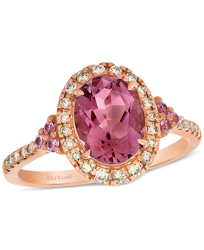 Le Vian Passion Fruit Tourmaline (1-1/2 ct. t.w.), Bubble Gum Pink Sapphire (1/10 ct. t.w.), & Nude Diamond (1/4 ct. t.w.) Halo Ring in 14k Rose Gold