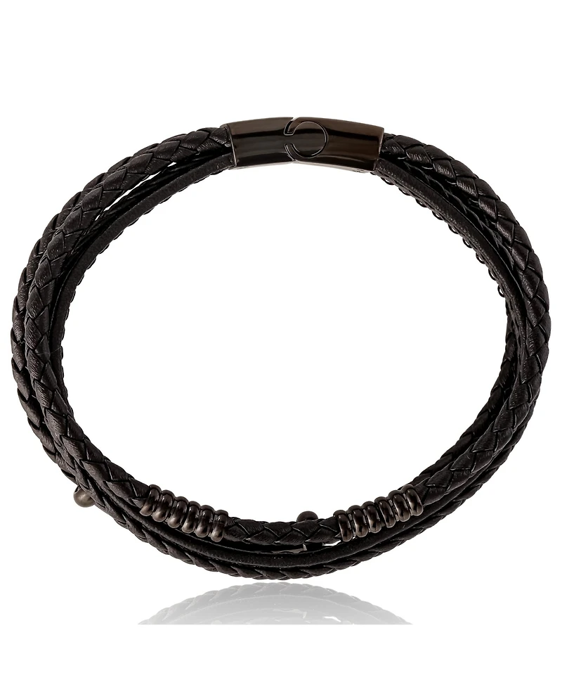 Lucky Brand Stainless Steel Triple Row Black Cord Bracelet - 8.25"