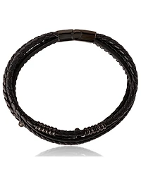 Lucky Brand Stainless Steel Triple Row Black Cord Bracelet - 8.25"