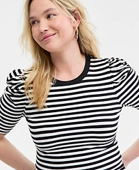 On 34th Women's Knit Stripe Volume-Sleeve Top, Exclusively at Macy's