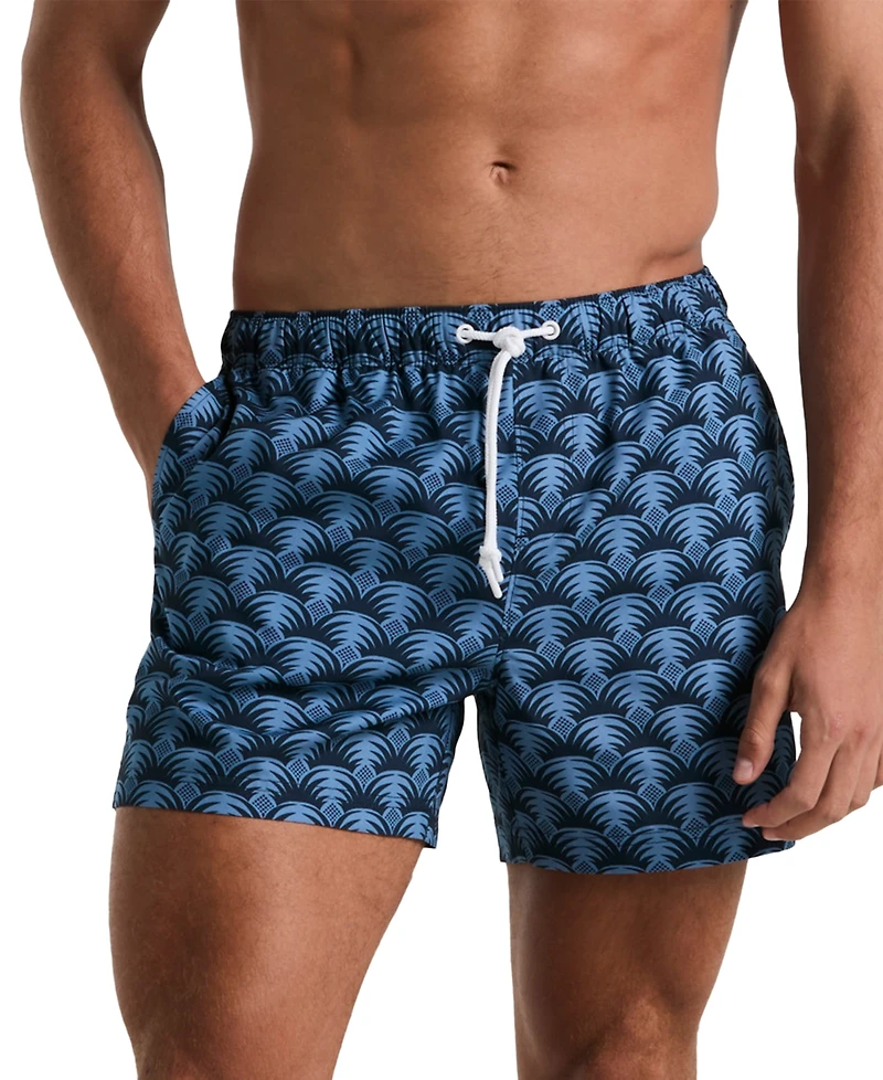 Original Penguin Men's Slim Fit Geo Palm Print Drawstring 5" Swim Trunks