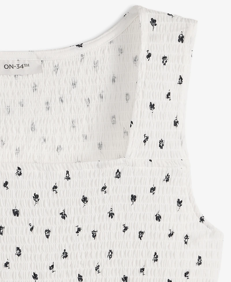 On 34th Women's Knit Floral Smocked Square-Neck Tank Top, Exclusively at Macy's