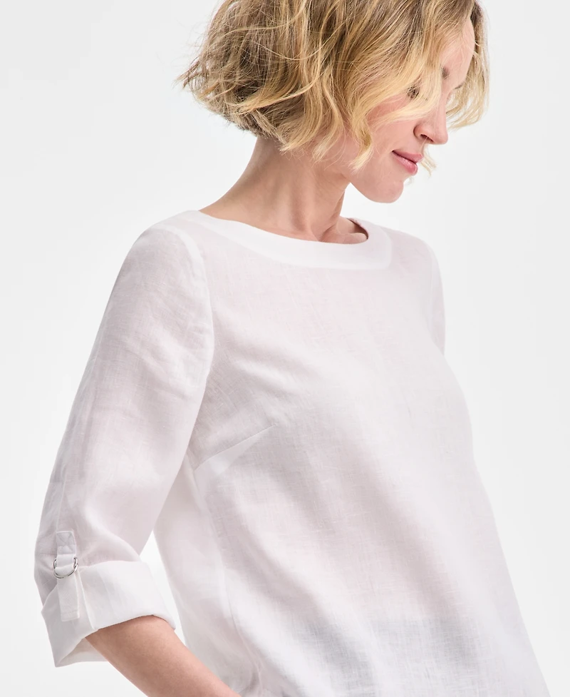 Charter Club Women's 100% Linen D-Ring Top