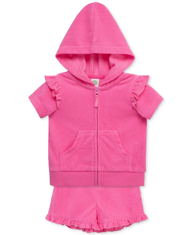 Little Me Baby Girls 2-Pc. Ruffled Hoodie & Shorts Swim Cover-Up Set