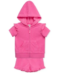 Little Me Baby Girls 2-Pc. Ruffled Hoodie & Shorts Swim Cover-Up Set