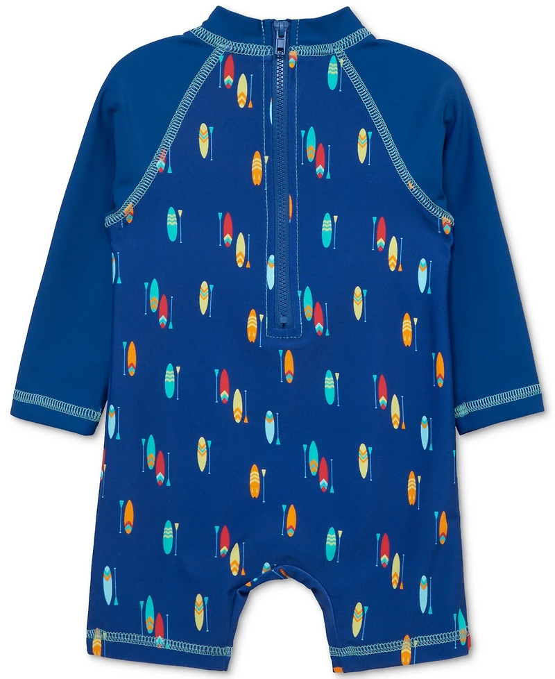 Little Me Baby Boys Surf-Print Long-Sleeve Rash Guard One-Piece